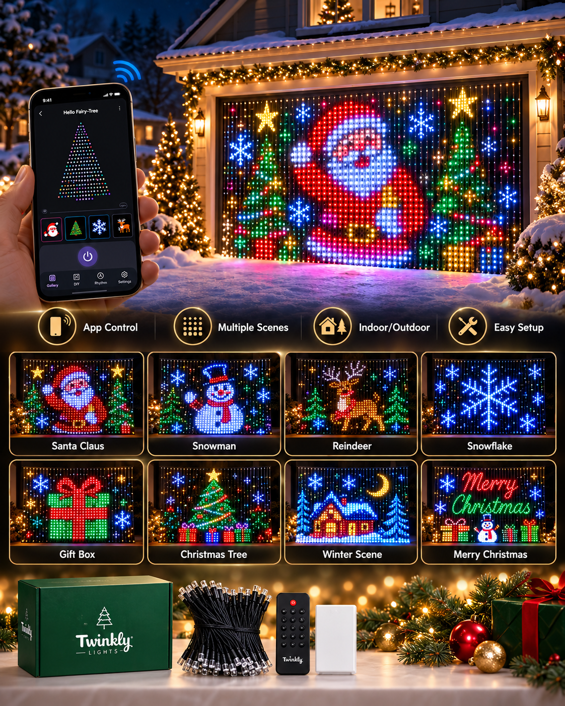 APP Controlled Fairy String Lights DIY Pattern Music Sync LED Curtain Lights Timer Function USB Powered Smart Lights