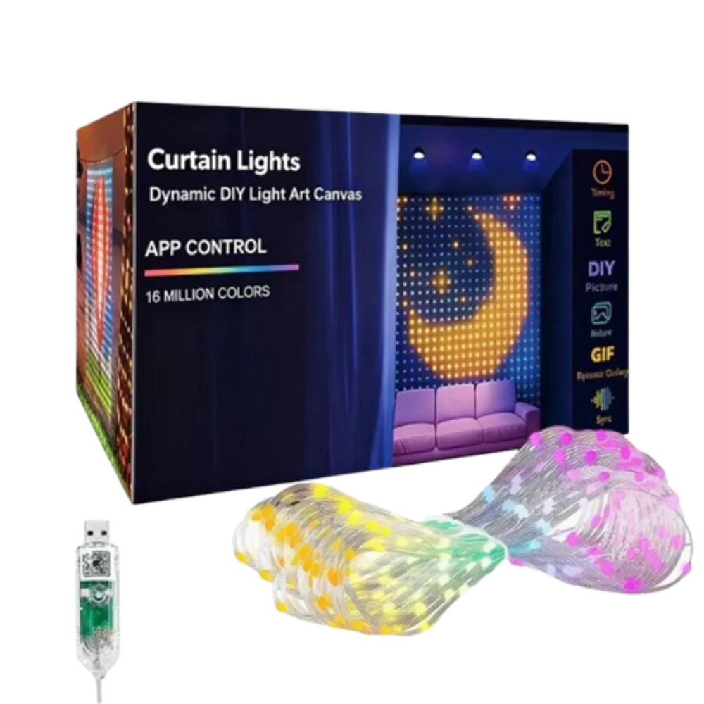 APP Controlled Fairy String Lights DIY Pattern Music Sync LED Curtain Lights Timer Function USB Powered Smart Lights